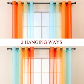 L.Z.E - Cortinas traslúcidas de color azul naranja de 108 pulgadas de largo para sala de estar, cortinas transparentes y ligeras para recámara, comedor, cuarto de bebé, juego de 2 paneles