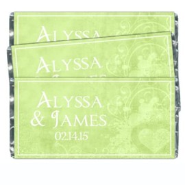 25 Custom Candy Wrappers - Green Floral Heart Wedding Candy Wrappers