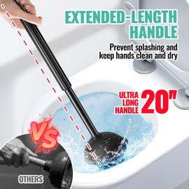 2PACK 3 in 1 Toilet Brush and Plunger Set with Crevice Cleaning Brush, Toilet Plunger and Brush Set with Extra Long Handle, Plungers for Bathroom Accessories, Toilet Plunger with Holder, Black