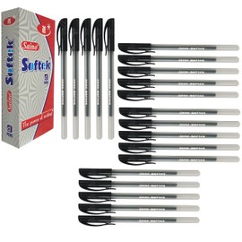 SAINO 20 x 0.7mm Fine Tip Softek BLACK Ballpoint Pens Smooth Writing Non Dry Guarantee