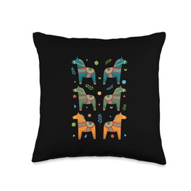 Dala Horse Sweden Swedish Dalecarlian Horses Scandinavian Throw Pillow