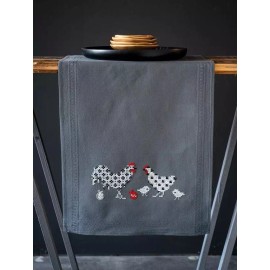 Vervaco DIY Vervaco Rooster and Chicken Farmhouse Stamped Cross Stitch Table Runner Kit