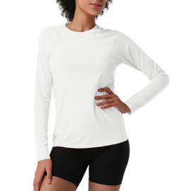 Pioneer Camp Women's Sun Shirts UPF 50+ Long Sleeve UV Protection SPF Hiking Shirts Workout Tops Rash Guard Quick Dry Running White