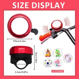 Children's Bicycle Bell, Children's Bicycle Bell for Boys / Girls, for Bicycle Balance Bike Scooter Tricycle, Mountain Bike, Children's Bicycle Bell Girls Boys (Bells + 6 Stickers) (Red)