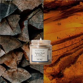 Votivo Smoked Wood & Amber 2.8 oz Discovery Candle | Soy Wax Blend | Woody Outdoors Scent | 25 Hour Burn Time | Candles for Home Scented | Candle Gifts | Highly Scented