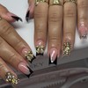 BABALAL Press on Nails Short Black Gold Fake Nails Square