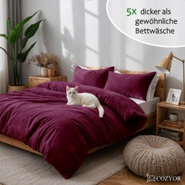 Cozyor Cuddly Bed Linen, Extra Thick and Soft Plush, Robust Zip Duvet Cover 135 x 200 cm, Pillowcase 40 x 80 cm, 2-Piece, Bordeaux Berry
