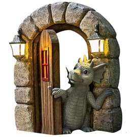 YWHWXB Garden Dragon Resin Sculpture,Lovely Courtyard Dragon Sculpture,Outdoor Dragon Ornaments,Outdoor Garden Dragon Decor Statue for Garden Courtyard Lawn Decoration (Open The Door)