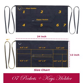 TEXVIDA 7 Pockets Server Aprons with Zipper Pocket (2 Pack) - Commercial Grade Aprons for Women Men - Waiter Waitress Waist Half Apron - Black 24x12
