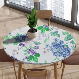 Round Tablecloth Diameter 48 Inches (90-110 cm) Outdoor Round Tablecloth with Elastic Band, Washable Round, Garden Tablecloth with Colourful Small Flowers Pattern