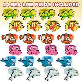 ArtCreativity Sea Life Rubber Rings for Kids, Pack of 24, Adorable Kids Jewelry for Little Girls and Boys, Fun Assorted Colors, Skin-Safe Silicon, Ocean Life Party Favors, Goodie Bag Fillers