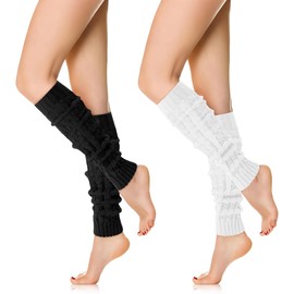 QIMMU 2 Pairs of Women's Leg Warmers, Leg Warmers, Women's Winter Knitted Legwarmers, Leg Warmers for Winter Warmers, Women Girls, black white