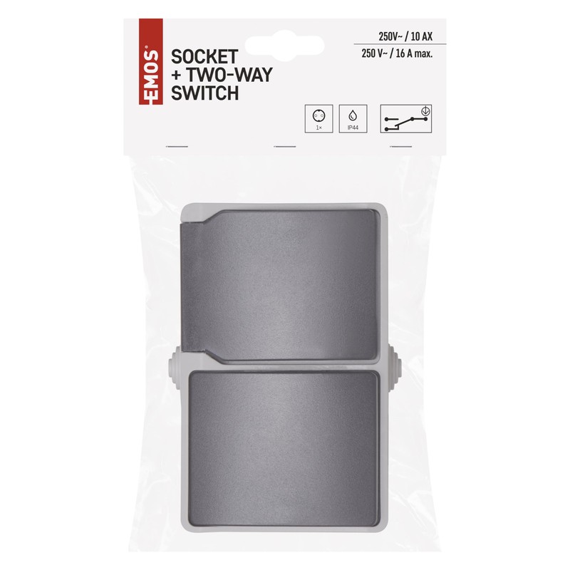 EMOS Toggle Switch and Socket with Protective Contact, Surface-Mounted Combination