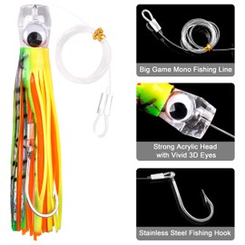 Fishing Trolling Bait Saltwater Fishing Bait, 5 Pieces Offshore Big Game Saltwater Trolling Bait for Mahi Tuna Marlin Dolphin Wahoo Deep Sea Fishing Lure Octopus Squid Skirts Rigged Hooks