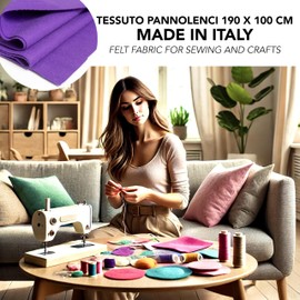 IPEA Felt Fabric Purple - Large Piece 190 x 100 cm - Made in Italy - Soft Felt Fabric Plain for Clothing, Accessories, Decorations, Creations, Patchwork - Fabric for Sewing - Craft Felt