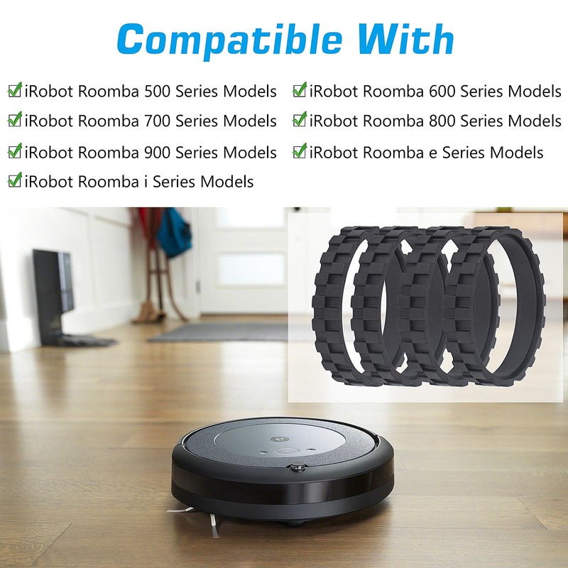 4 Pcs Tires for iRobot Roomba Wheels, No-Slip Wheel Tires