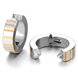 2pcs Grooved Silver Gold Huggie Hinged Hoop Earrings Non-Piercing Clip On Earrings for Men Women