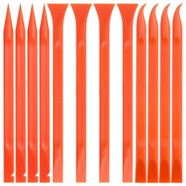 INJOYTEC Kunststoffschaber, Werkzeug für enge Räume, Mehrzweck-Schaber, kleiner Farbschaber, Aufkleberentferner für Küchenspalten, Lebensmittelfarbe, Etiketten, Ölflecken, Schmutz, Orange, 12 Stück