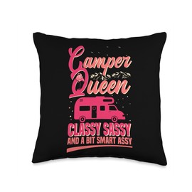 Camper Queen Classy Sassy Smart Funny Outdoor Camping RV Throw Pillow