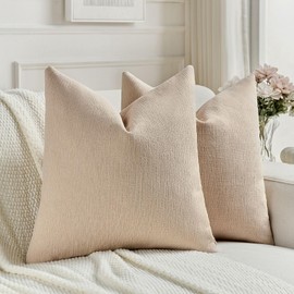 FUTEI Dusky Pink Chenille Decorative Throw Pillow Covers 24x24 Inch Set of 2,Soft Cozy Faux Linen Textured European Pillow Shams,Farmhouse Home Decor for Couch Living Room