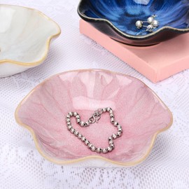 Ceramic Jewelry Dish,Leaf jewelry tray,Key Bowl,jewelry holder,small ring dish holder,Jewelry Plate,trinket,Catch all tray nightstand decor for entryway table Home decor for girl women (Pink)