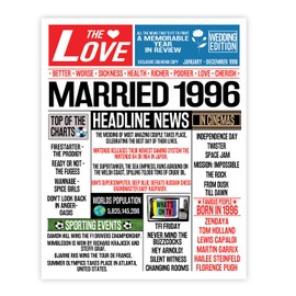 Stuff4 29th Anniversary Poster Unframed - Married In 1996 Newspaper - Happy 29th Wedding Anniversary for Men Women Vintage Gifts Retro Back In 1996, 8x10 Inch Twenty-Ninth Anniversaries Posters