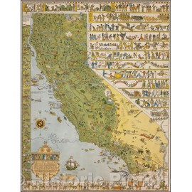 Historic Map - California. Topographic and Historic Intention, Isle of Montalvo's Dream, The El Dorado of '49, 1927, Jo Mora - Vintage Wall Art 18in x 24in