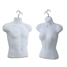 Only Hangers Pair of Male and Female Mannequin Forms - Half Body with Hook for Hanging - White