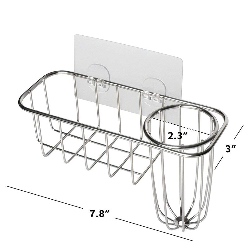 HULISEN 3-in-1 Sponge Holder for Kitchen Sink with Dish Brush