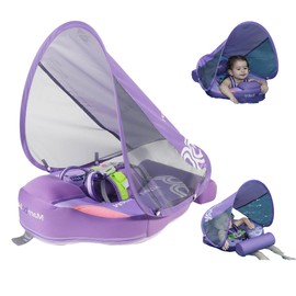 Luckclubtojoy Mambobaby Float Baby Float with Canopy & Tail Non-Inflatable Infant Pool Floats Adjustable Safety Strap Toddler Swim Trainer (Purple)