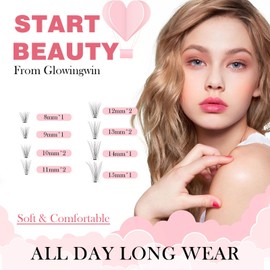 Glowingwin Individual Lashes Cluster Lashes 228 PCS Wispy False Eyelashes Individual Natural Look Soft DIY Lash Extensions At Home(10D Mix8-15mm 0.07C Curl)