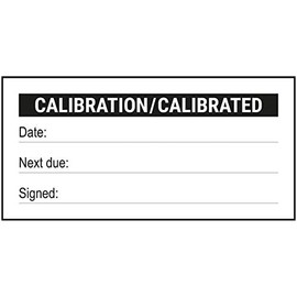 V Safety Write - On - Calibration/Calibrated Black Sticker - 51x25mm (Roll of 250)
