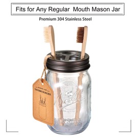 Mason Jar Toothbrush Holder – Bronze – with Genuine Glass 16 Ounce Ball Mason Jar for Regular Mouth Mason Jar ， Premium Rust-proof 304 Stainless Steel - Rustic Farmhouse Decor Bathroom Accessories