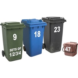 SET OF 1/2/3/4 - Wheelie Bin Numbers for Bins Wheelie Bin Stickers for Wheelie Bins Bin Number Stickers Vinyl 18cm Bin Sticker Easy to Apply Sticky Numbers Bin Numbers Stickers Number Stickers