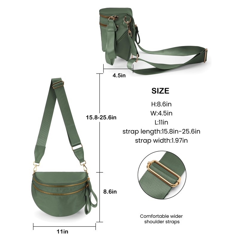 FEIBOON Spacious Nylon Crossbody Bag Bum Bag Handbags Wallets Purses