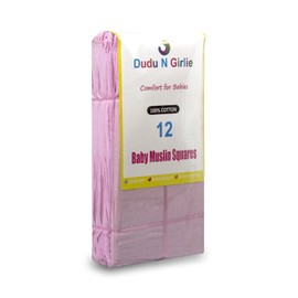 DUDU N GIRLIE - Pack of 12-100% Cotton Small Muslin Squares – Breathable & Soft Baby Burp Cloths Extra Large – Newborn Essential - Muslin Face Cloths 70cm x 70cm, Pink.