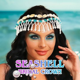 JONKY Bride Wedding Tiaras and Crowns White Seashell Tiara Starfish Pearl headband for Women