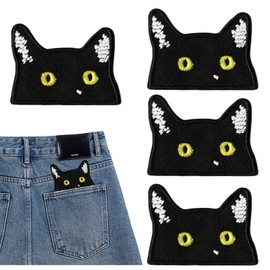 4PCS Black Cat Face Iron on Patches Sew Iron on Applique Embroidered Patches Iron on Patches for Clothing, Bags, Hats, Jackets, Jeans, Accessory Craft, DIY Christmas Decoration Arts Craft Sew Making