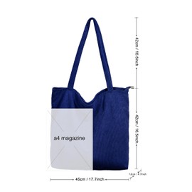 Corduroy Bag Women's Shoulder Bag Tote Bag Corduroy Women's Shopper Handbag with Zip Shoulder Bags Handbag Large Capacity for Work Office Travel Shopping School Everyday, sapphire