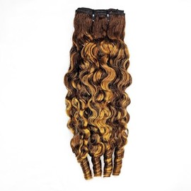 Honey Blonde Ombre Human Hair Bundles Water Wave Highlight Burmese Curly Bundles Human Hair Weave with Spiral End 3c4a Curly Quick Weave Hair Bundles for Women 24 Inches 1 Bundle
