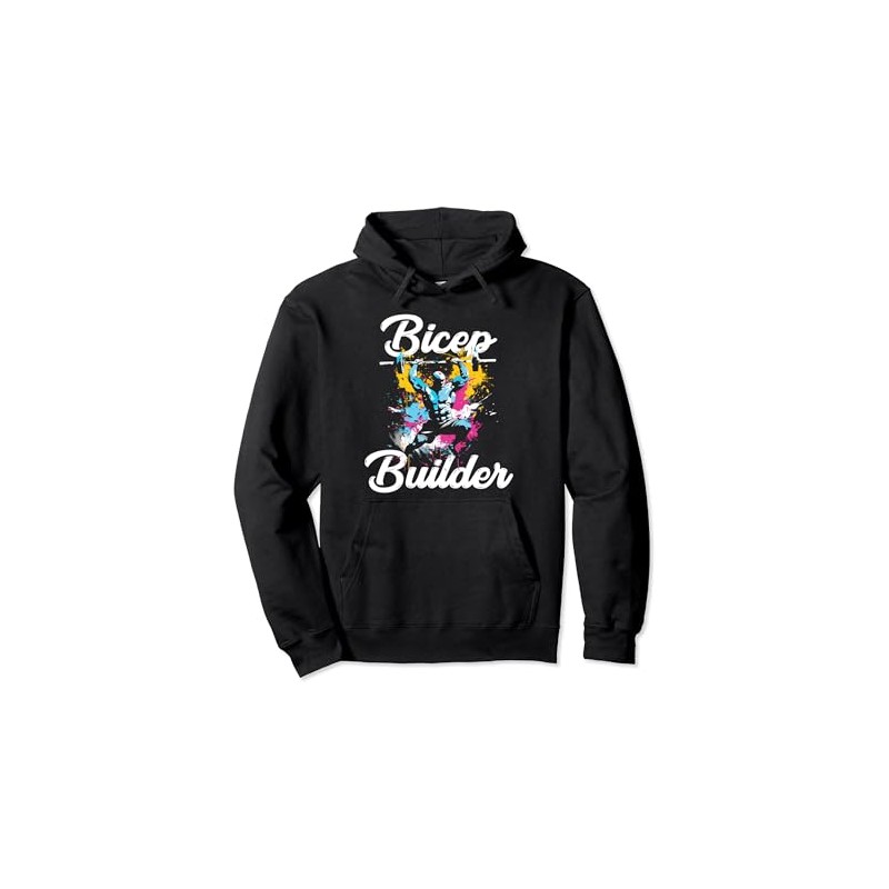 Bicep Builder Gym Motivation Powerhouse Display Pullover Hoodie, black