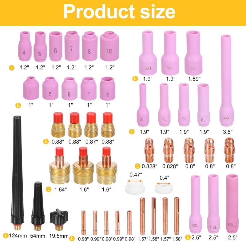sourcing map 63pcs Tig Torch Kit for WP-9, WP-20, WP-25