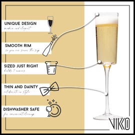 Vikko Champagne Flutes, Large 8 Oz Capacity, Crystal Clear Champagne Glasses, Set of 2 Elegant Sparkling Wine Glasses