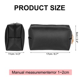 uxcell PU Leather Square Makeup Bag, Waterproof Cosmetic Organizer Bag Zipper Pouch Travel Toiletry Bag for Women for Makeup Brush Holder (Black, Small)