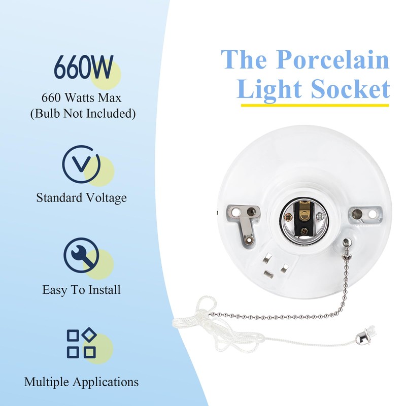 Saysurey 2 Pack Porcelain Light Socket with Outlet and Pull