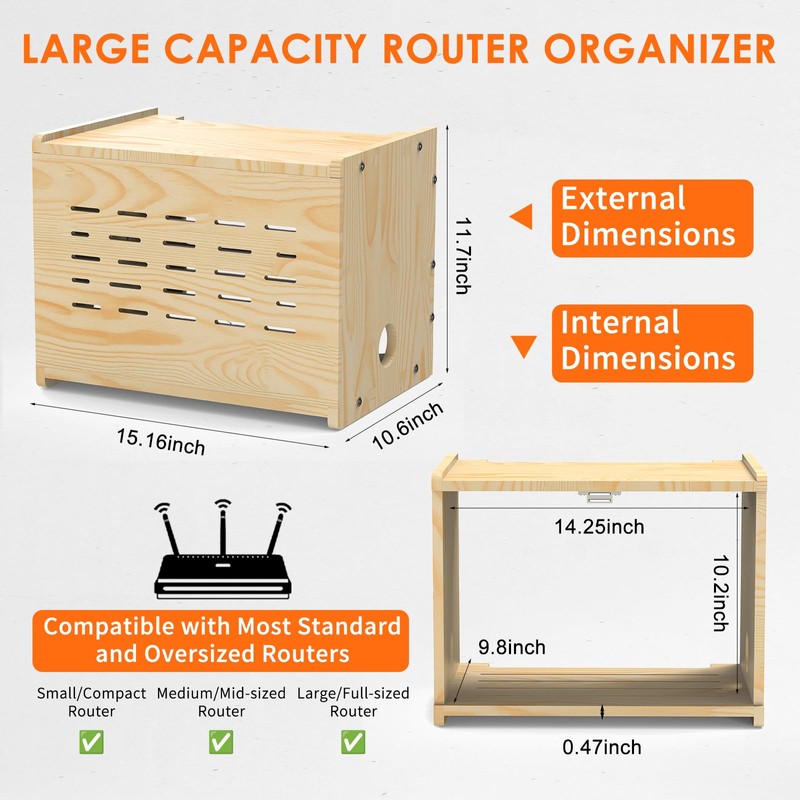 Upgrade WiFi Router Storage Box Hider, Projector Shelf, Large Space