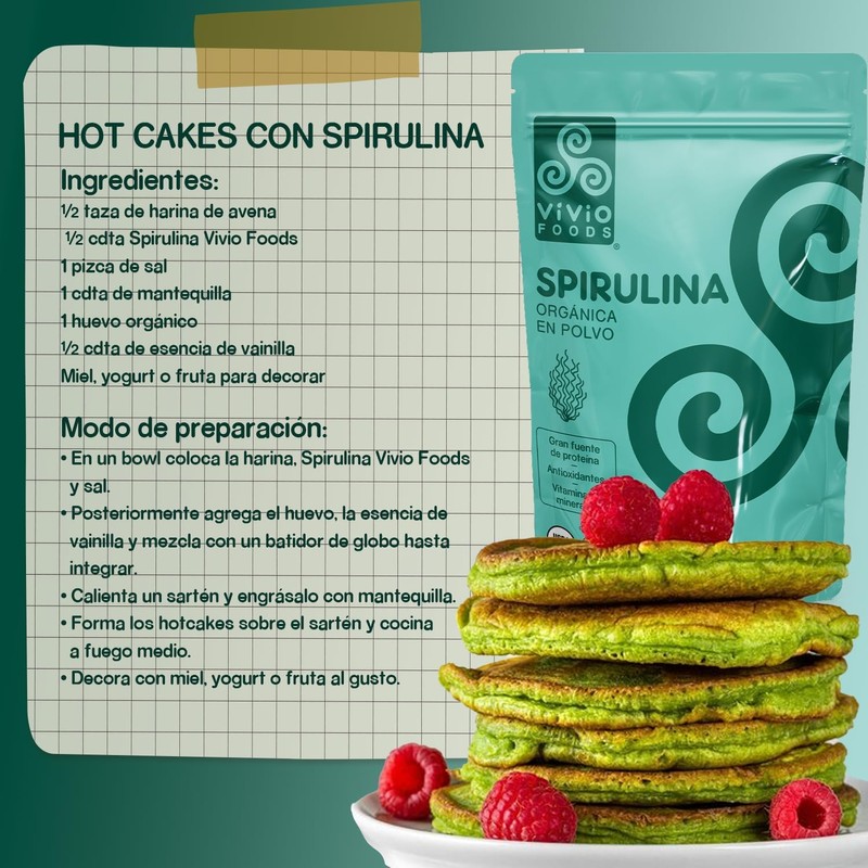 Vivio Foods, Spirulina Orgánica En Polvo, 200 gramos