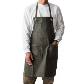 Chapdaddy Men’s Apron for Nursery School, Grass Trimming, Gardening, Camping, Outdoors, Cafes, Hairdresser, Work, Canvas Fabric, Crafter Apron, Khaki