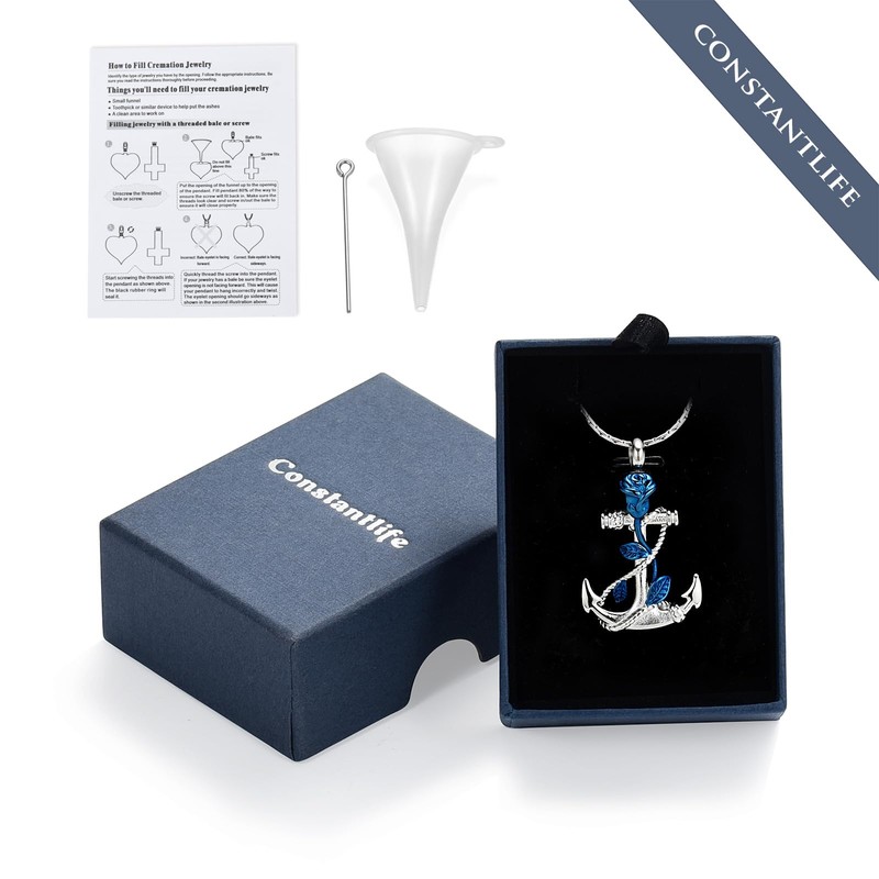 constantlife Anchor Pendant Urn Necklace for Ashes for Women Men