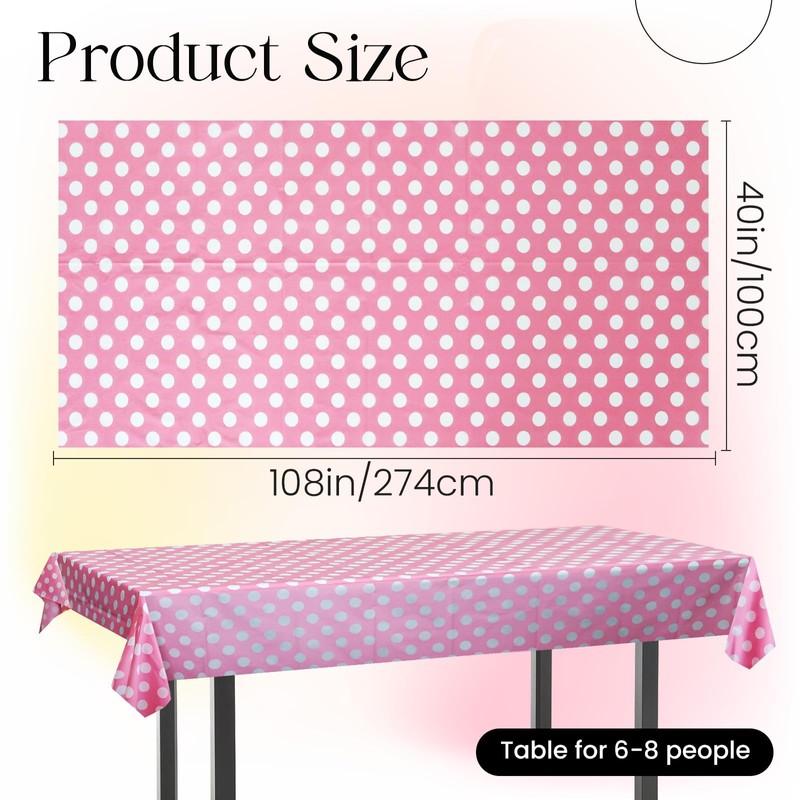 1 Piece Pink Polka Dot Rectangle Tablecloth - 54x72“ Decorative